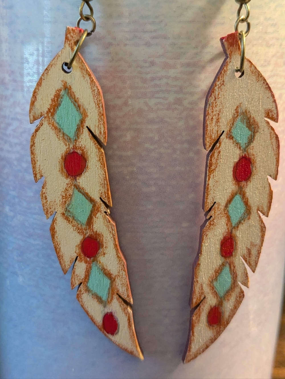 Native AmericHand-Painted Feather Drop Earrings
